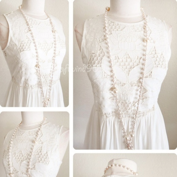 Ivory Cream Lotus Floral Embroidery Babydoll Dress - Picture 4 of 8